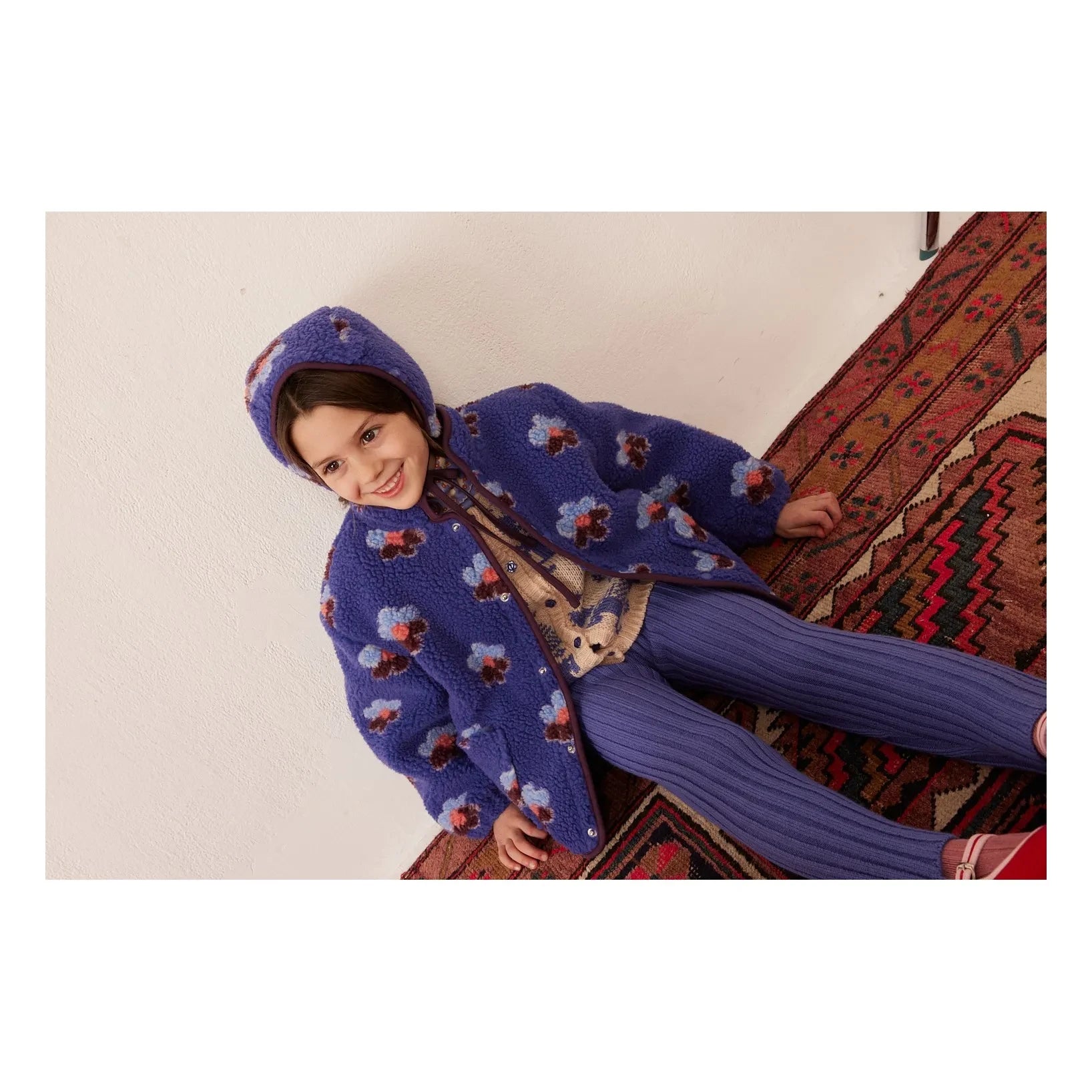 Hola Simone - Chaqueta Estilo Oso Sherpa Floreado | Azul