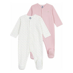 Petit Bateau - Conjunto de pijama de algodón orgánico con estampado de corazones (2 piezas) | Blanco