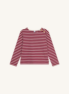 Petit Bateau - Camisa de rayas de algodón orgánico con botones y campana | Rojo