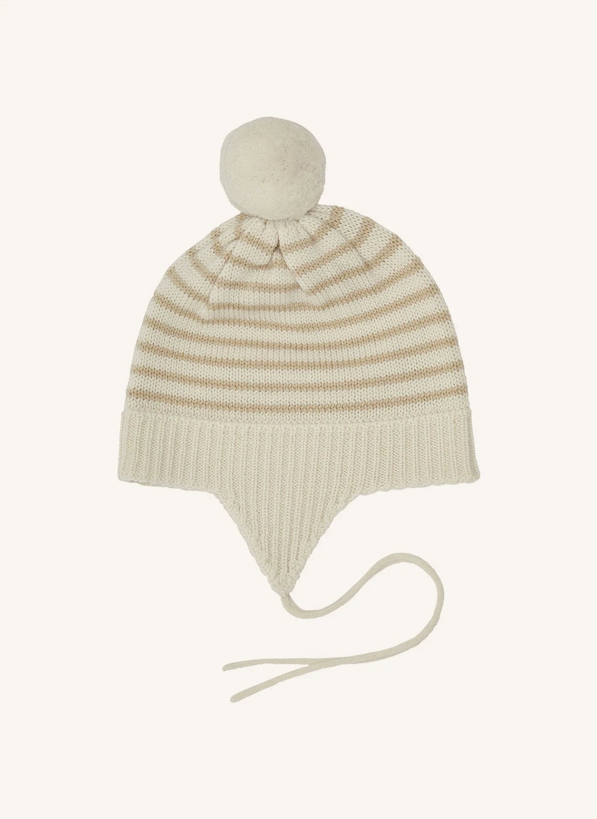 FUB - Gorro de lana merino a rayas con pompón | Beige
