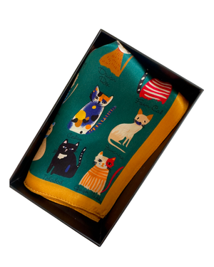Baveal - Pañuelo de seda 100% mora de los Gatos Esmeralda – 53 cm