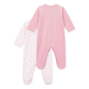 Petit Bateau - 2’li Pijama Seti Dors Bien Fleuris Kadife Organik Pamuk | Pembe