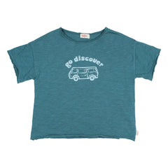 Búho - Go Discover Camiseta de algodón orgánico | Azul pavo real