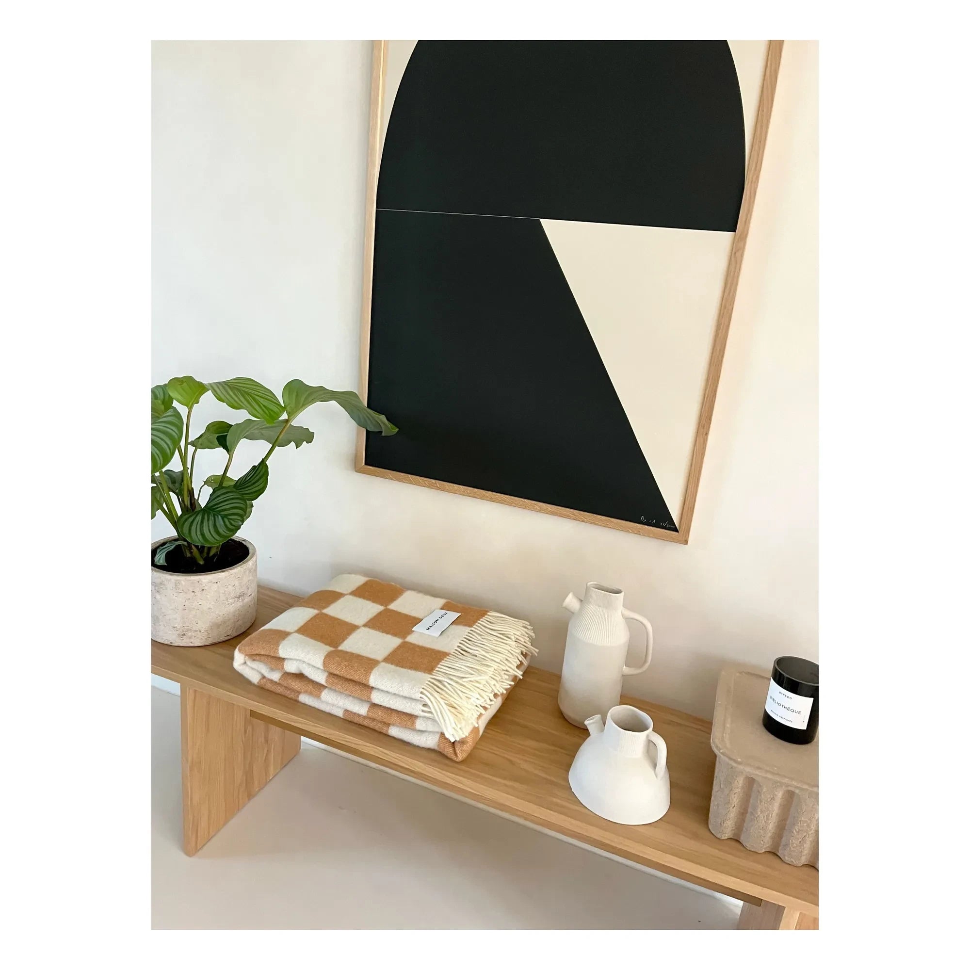 Maison Deux - Manta de lana Damier | Blanco roto