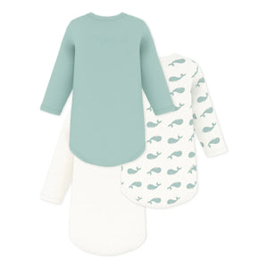 Petit Bateau - Conjunto de 3 peleles de ballenas de algodón orgánico | Blanco
