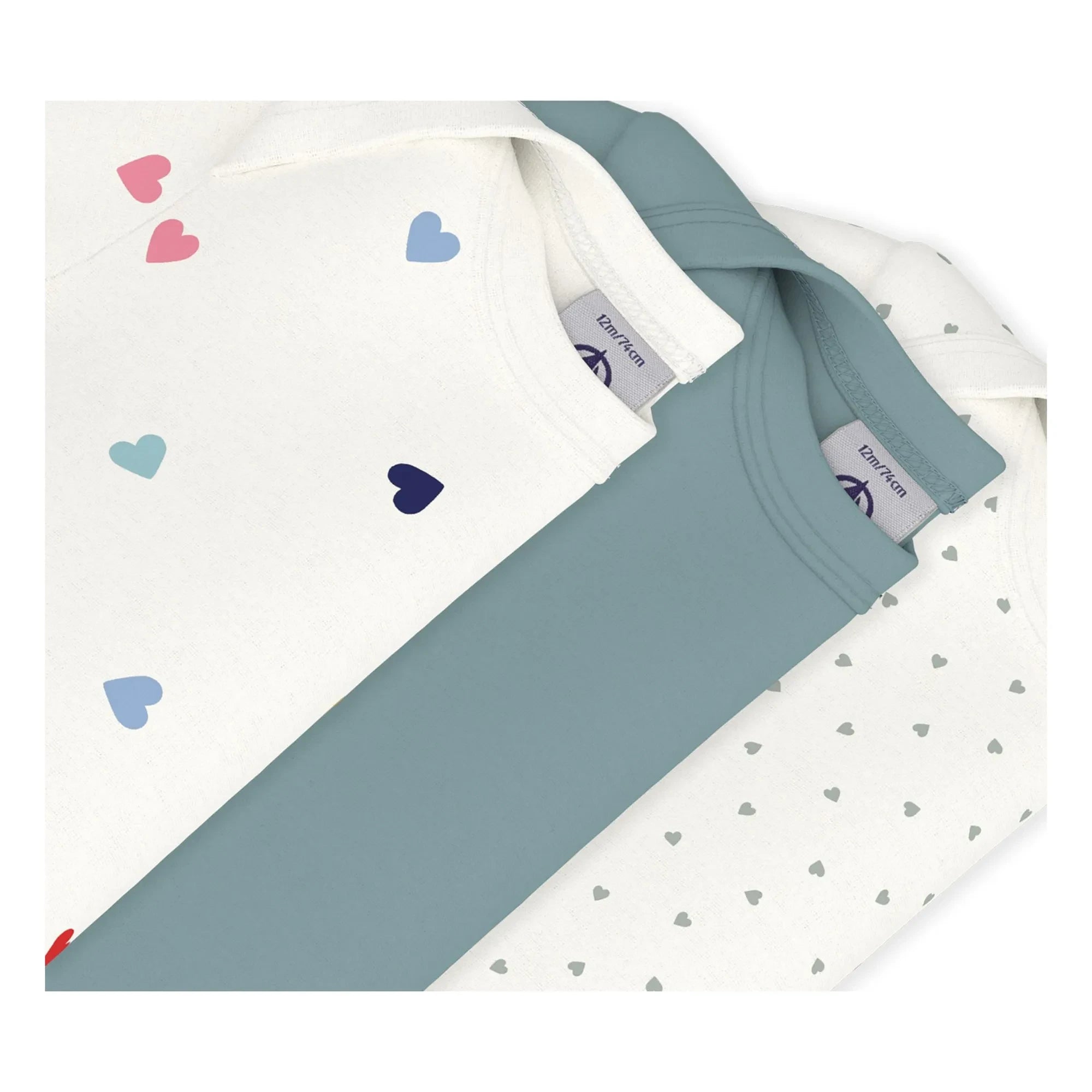 Petit Bateau - Conjunto de 3 bodies de algodón orgánico con corazones | Azul