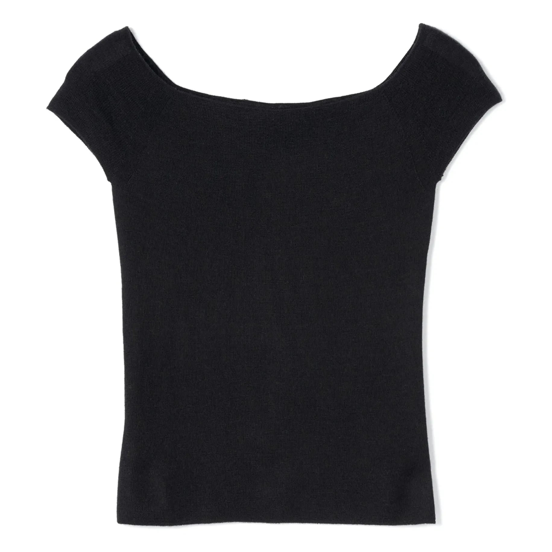 Bompard - Top de punto con cuello Bardot de cachemira y seda | Negro