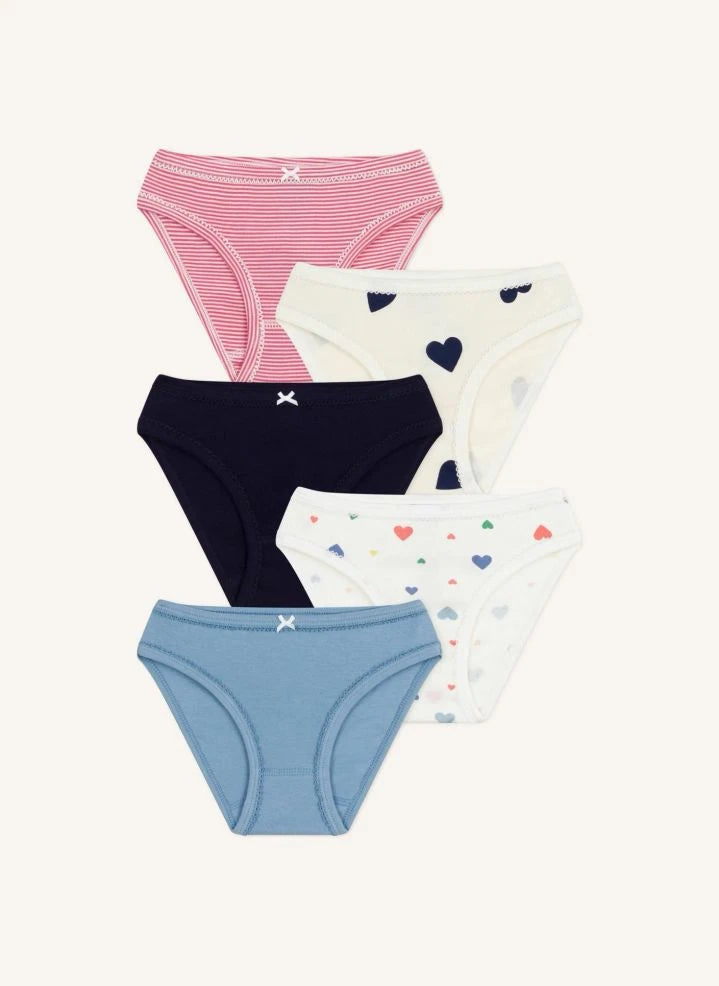 Petit Bateau - Set de 5 Braguitas de Algodón Orgánico con Corazones | Blanco