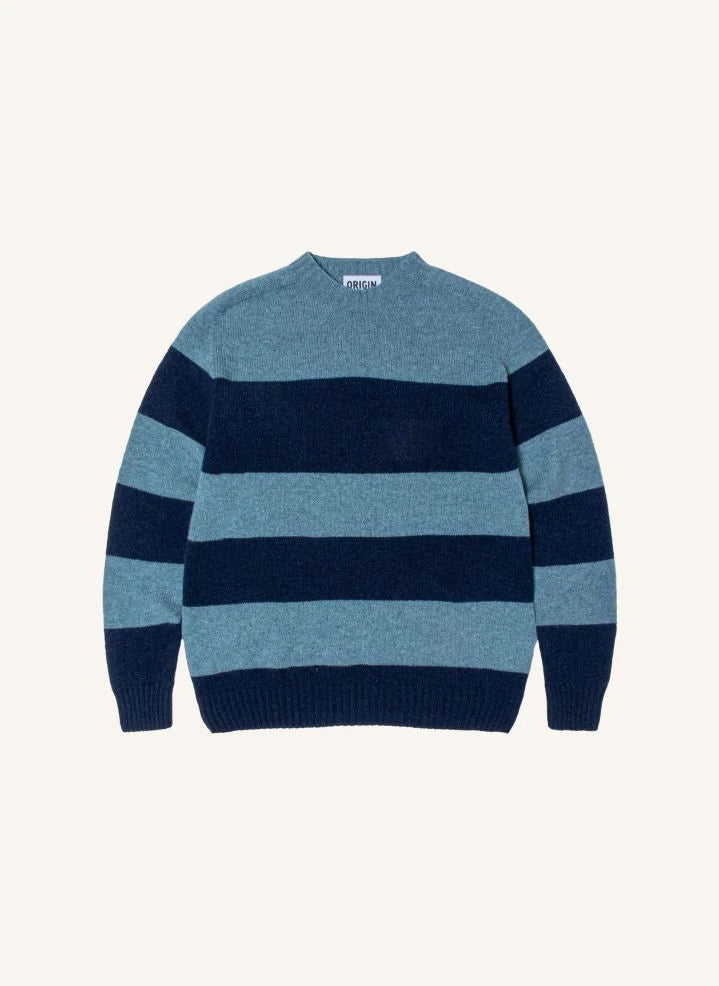 Origin Knitwear - Suéter de Lana Sin Costuras a Rayas | Azul