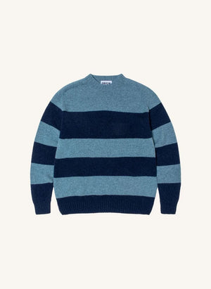 Origin Knitwear - Suéter de Lana Sin Costuras a Rayas | Azul