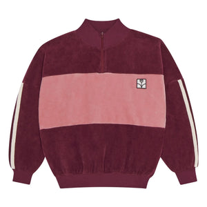The Campamento - Renk Bloklu Kadife Logolu Sweatshirt | Bordo
