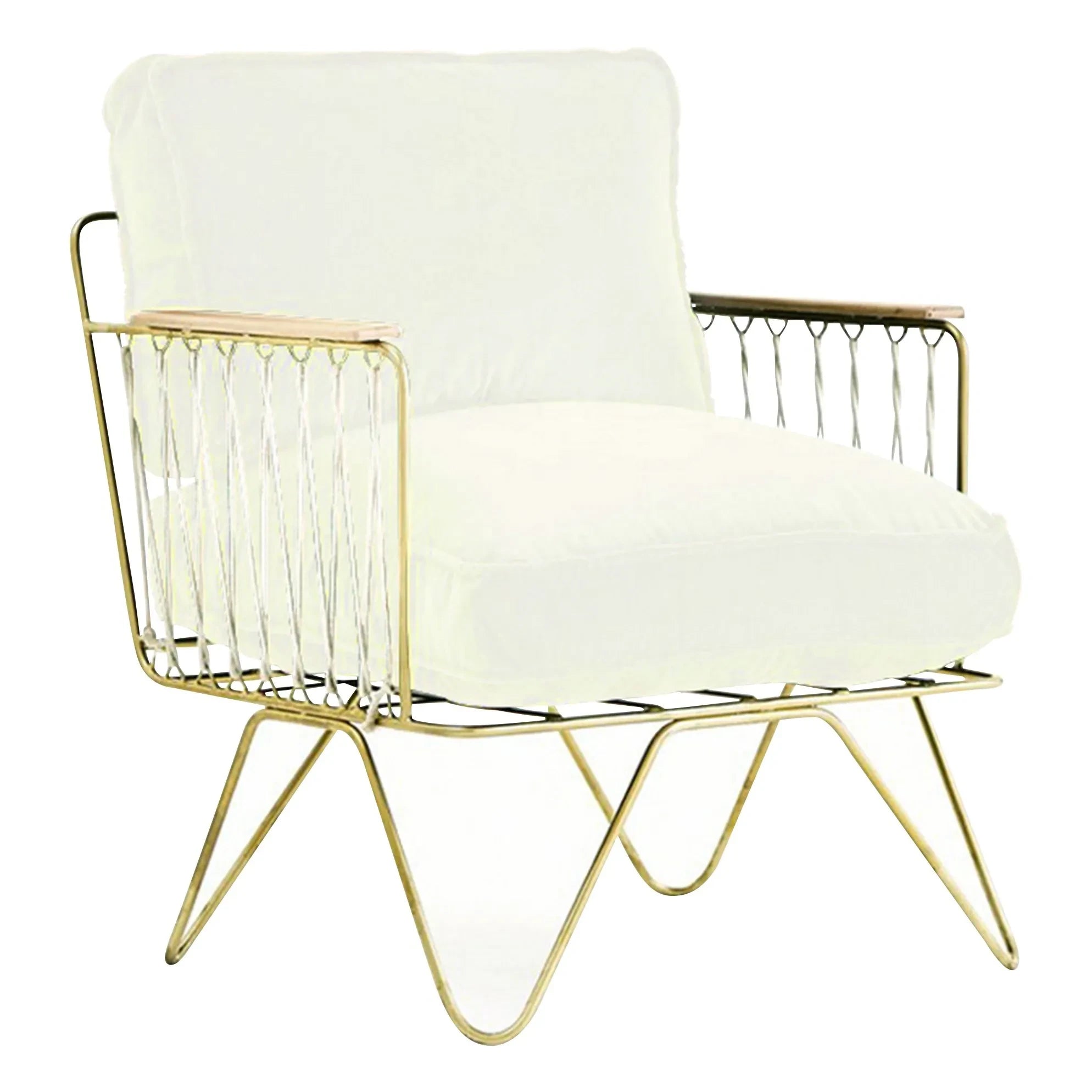 Honoré - Sillón de terciopelo dorado y algodón | Blanco