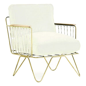 Honoré - Sillón de terciopelo dorado y algodón | Blanco