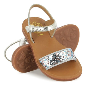 Pom d'Api - Sandalias de purpurina con hebilla Plagette | Plata