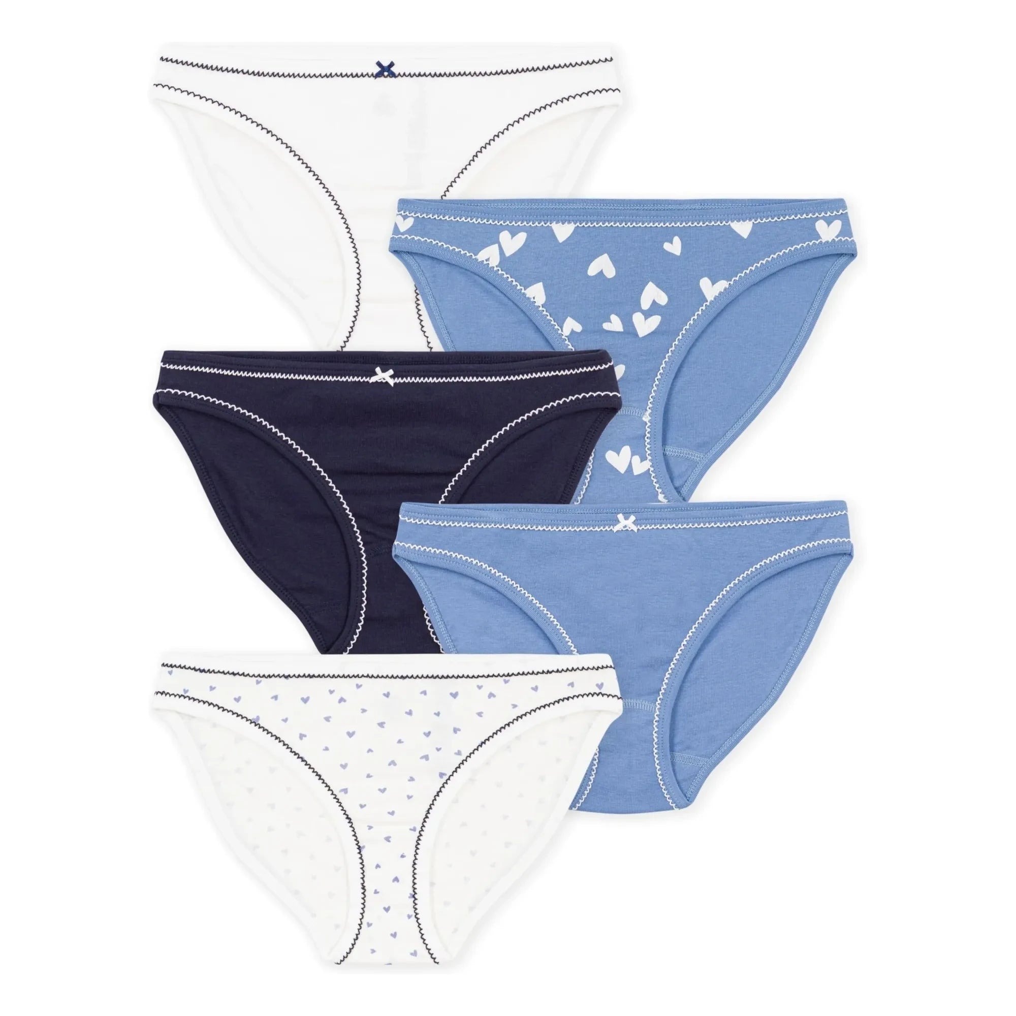 Petit Bateau - Conjunto de 5 bragas de algodón orgánico con corazón | Azul