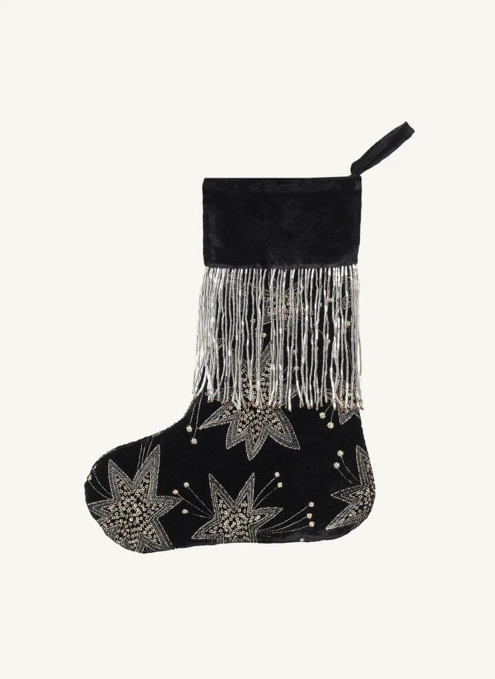 Anna + Nina - Calcetín de Navidad Starry Eve de Terciopelo | Negro