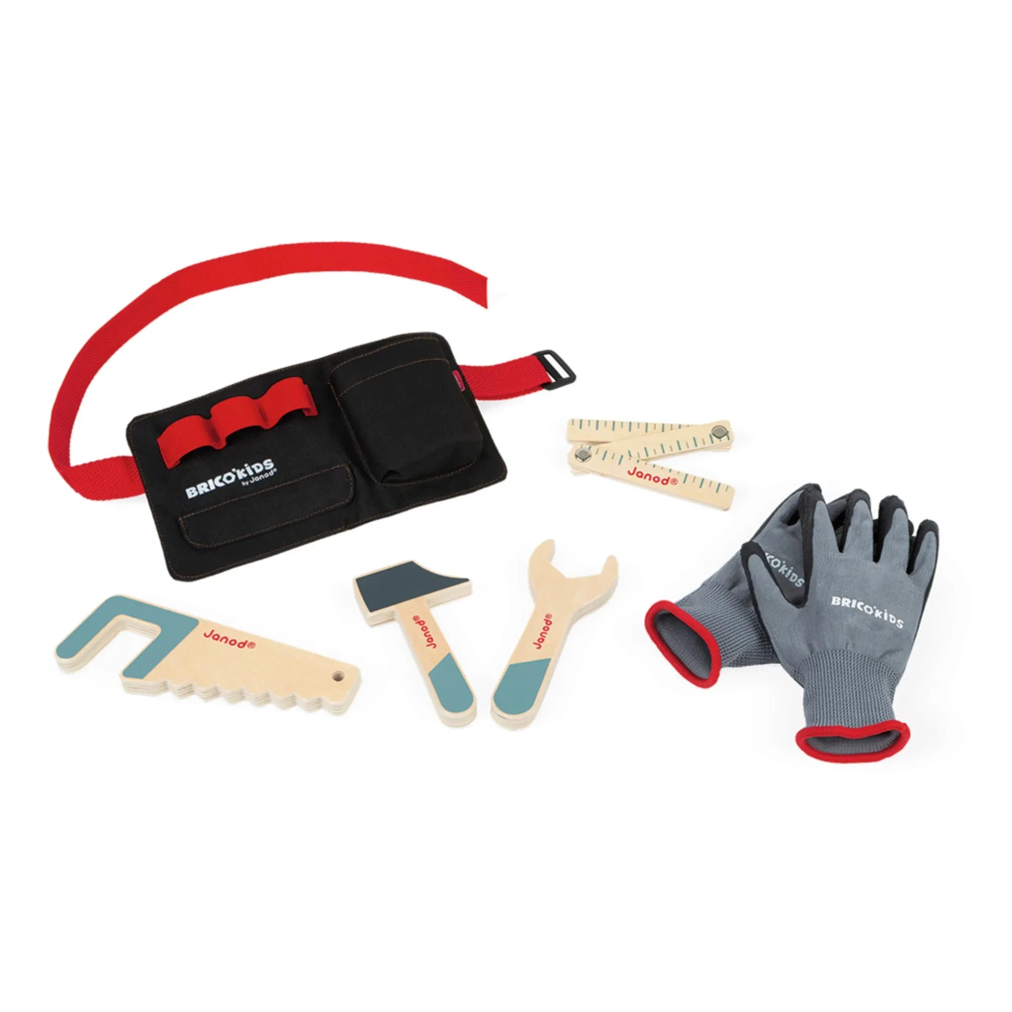 Janod - Cinturón de herramientas y guantes Brico'kids