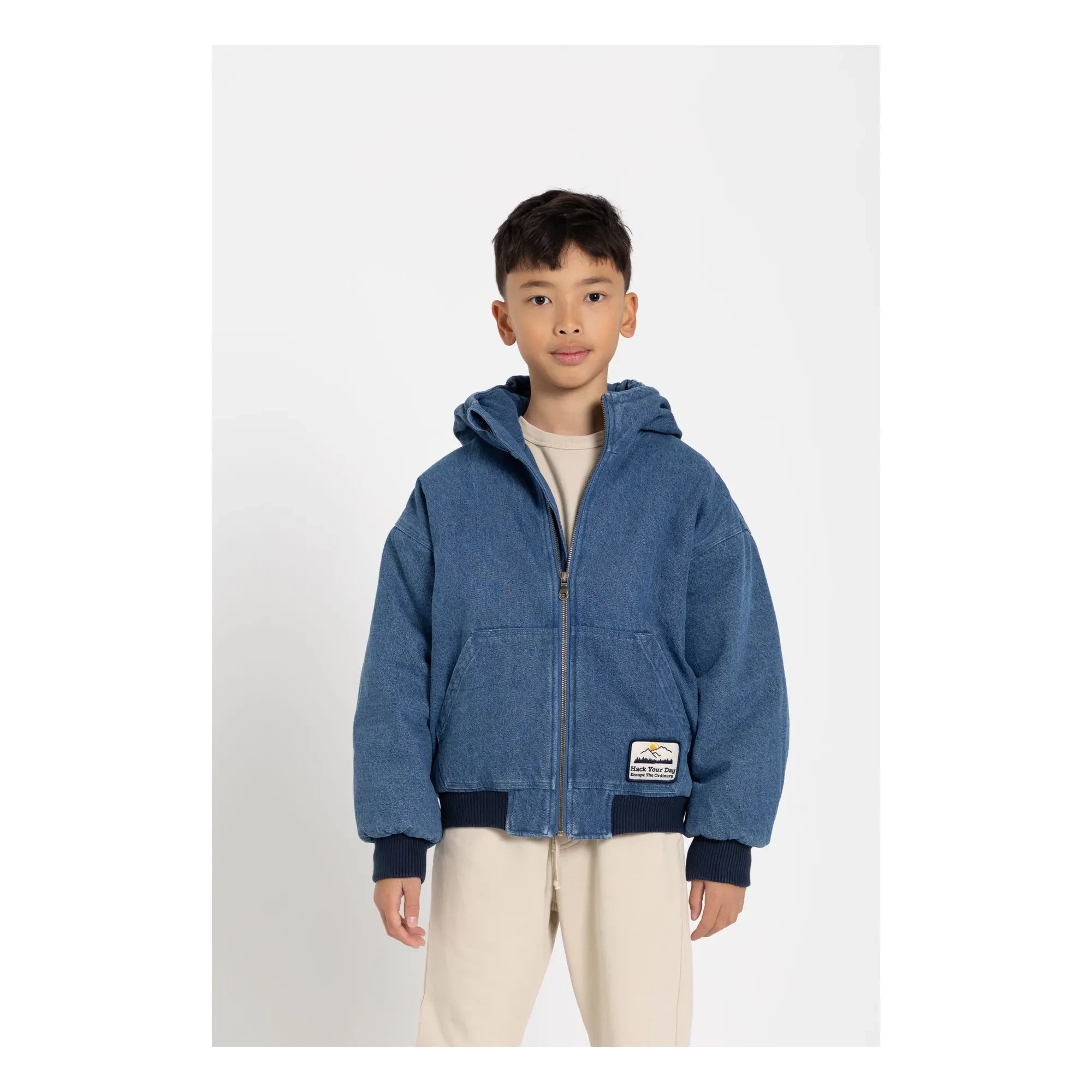 Hundred Pieces - Chaqueta con capucha de denim mate | Azul denim