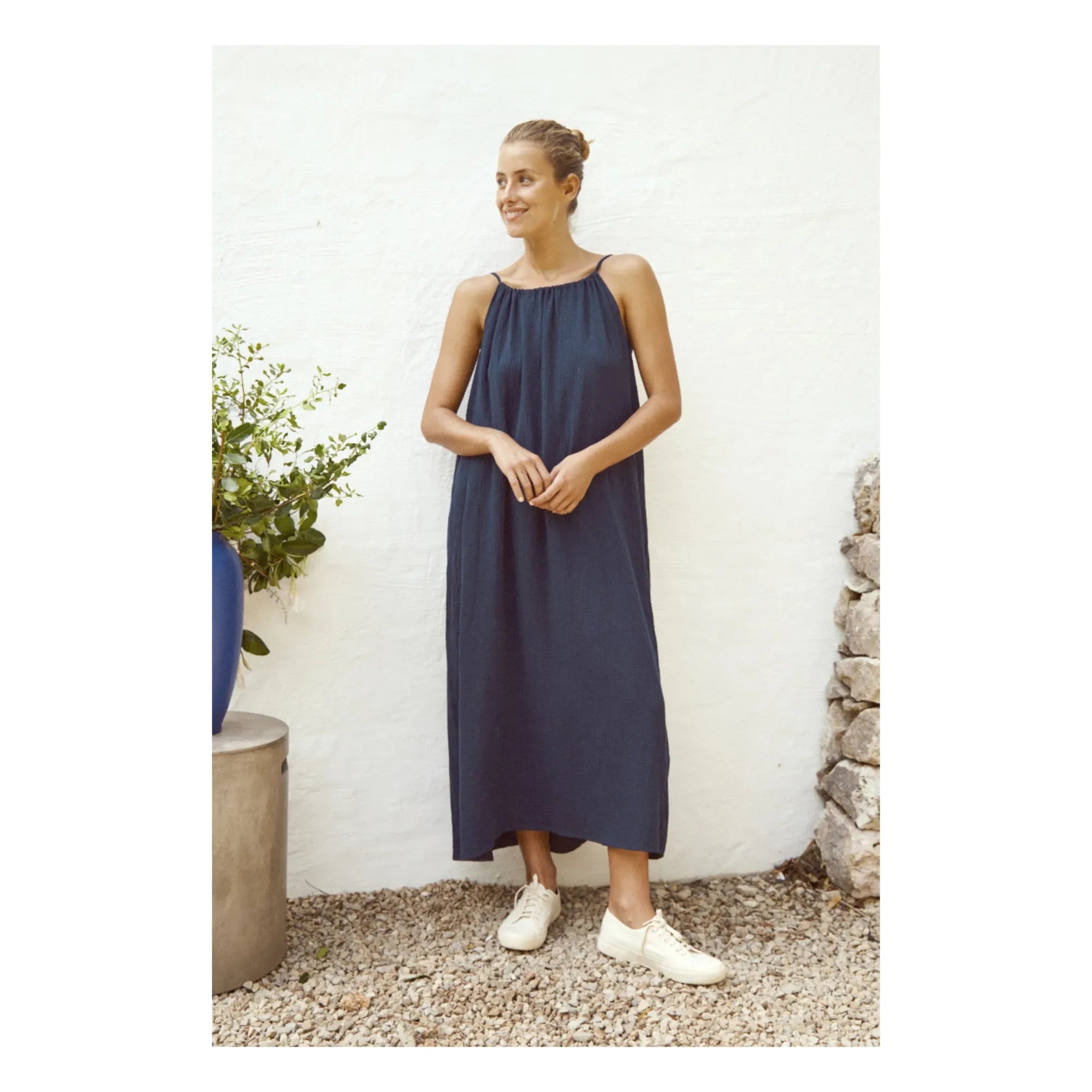 Anja Paris - Vestido de Gasa de Algodón | Azul marino