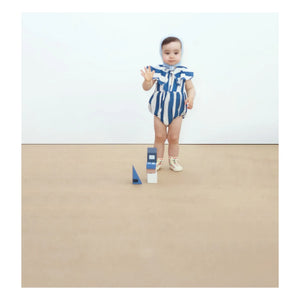 Tinycottons - Body de lino con volantes a rayas | Azul