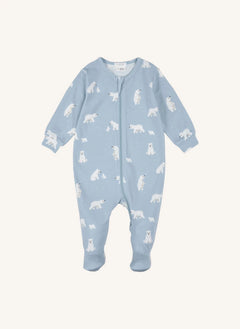 Petit Lem - Pijama con pies con dibujo de oso, de modal y algodón orgánico | Azul