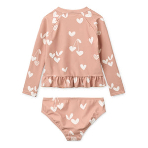 Liewood - Conjunto de camiseta y braguita Dagny Coeurs de fibra reciclada con protección UV | Rosa
