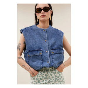 Chaqueta sin mangas de denim de algodón orgánico By Bar - Maggie | Azul vaquero