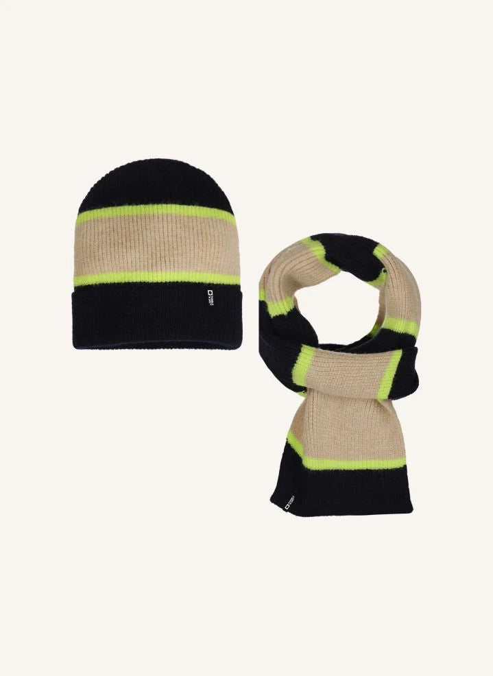 Tumble N'Dry - Conjunto de gorro y bufanda a rayas | Azul noche