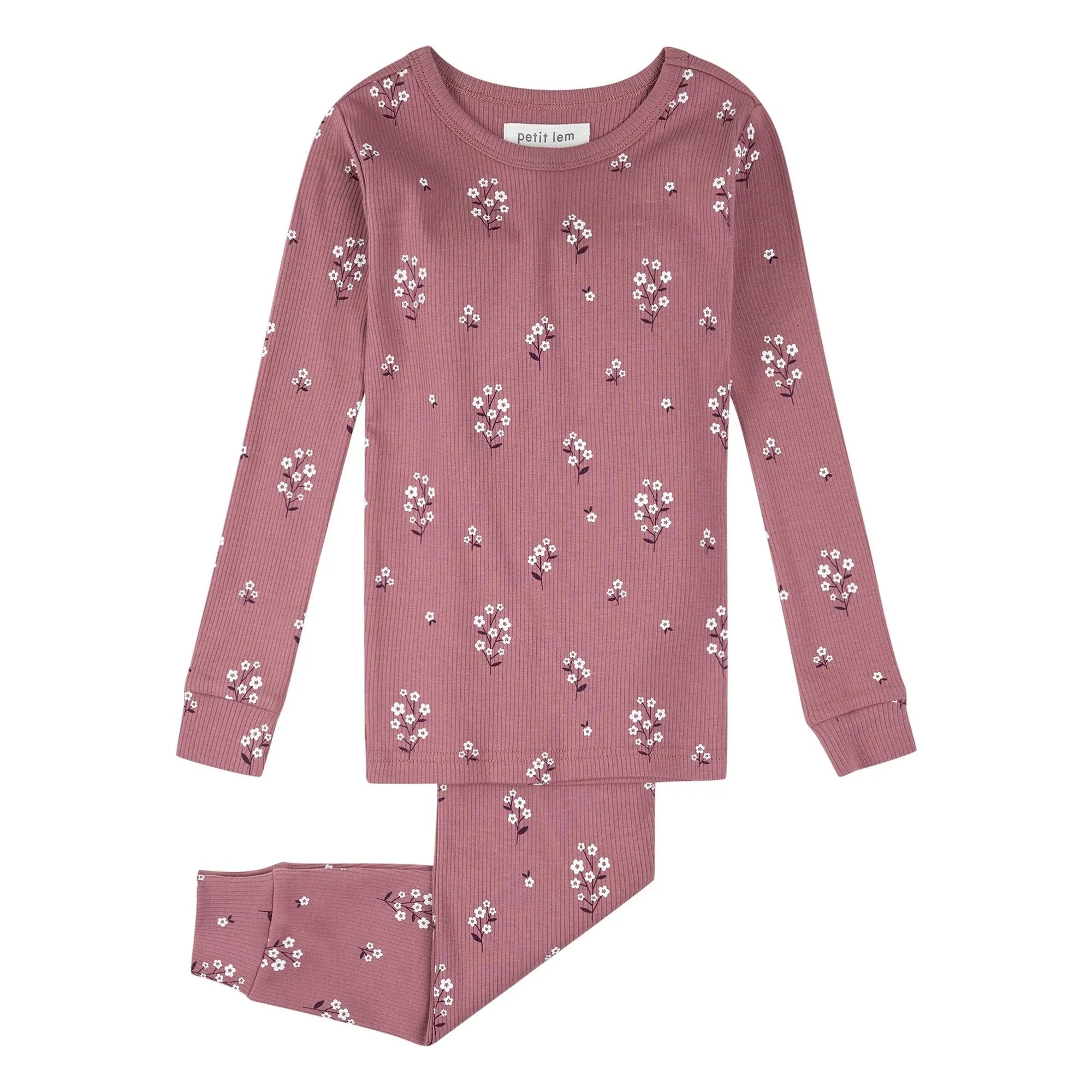Petit Lem - Pijama de Canalé de Algodón Orgánico con Estampado Floral | Rosa Palo