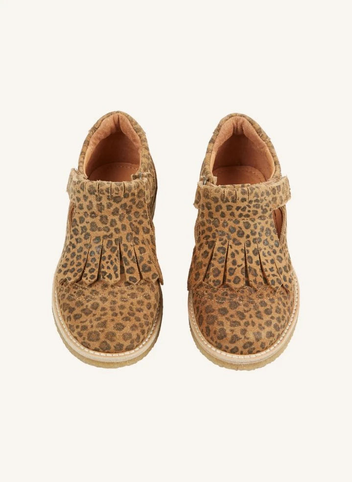 Emile et Ida - Zapatos de bebé con flecos y estampado de leopardo | Marrón