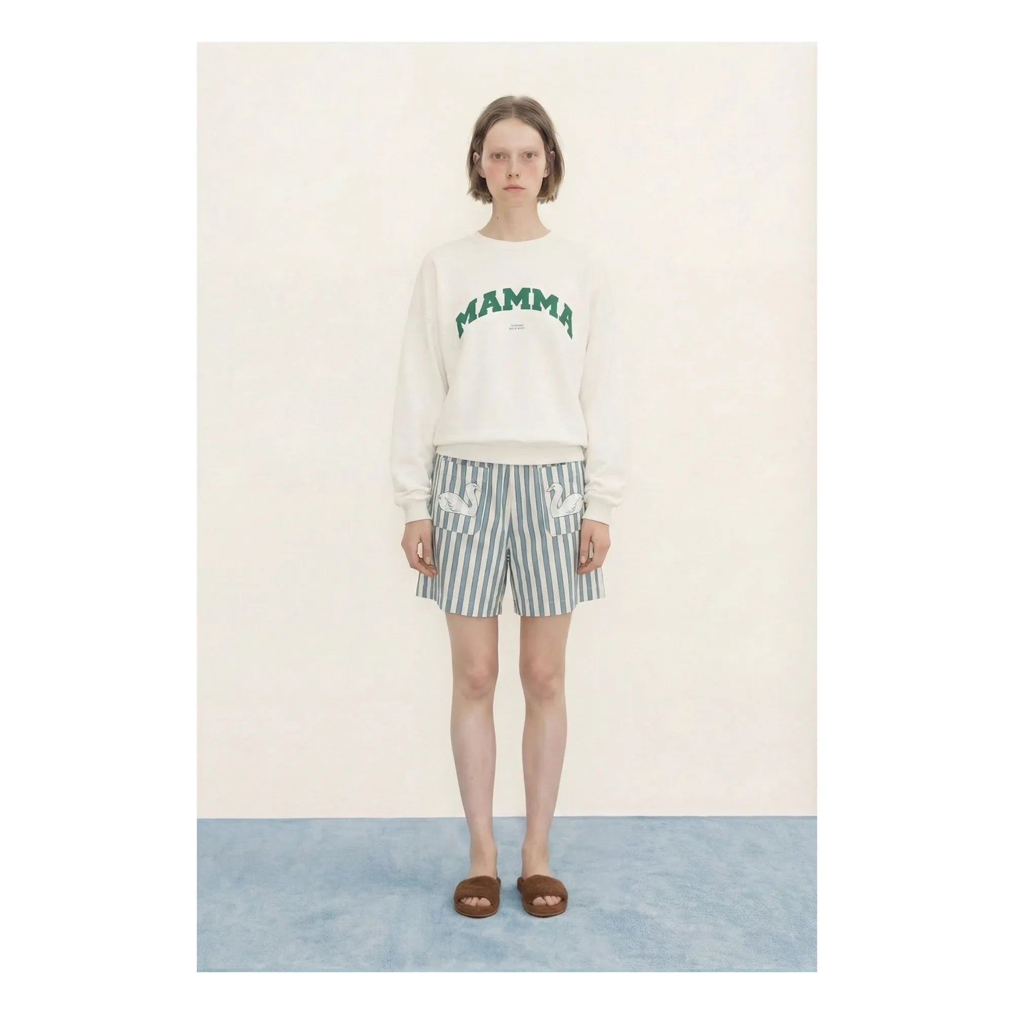 The Tiny Big Sister - Keten y algodón cisne shorts | Azul