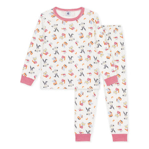 Petit Bateau - Organik Pamuklu Hayvan Desenli Pijama | Beyaz