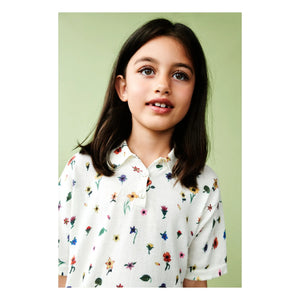 FUB - Polo con estampado floral Malla extrafina Algodón orgánico | Crudo