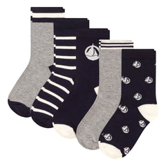 Petit Bateau - Calcetines de media caña (5 pares) | Azul marino