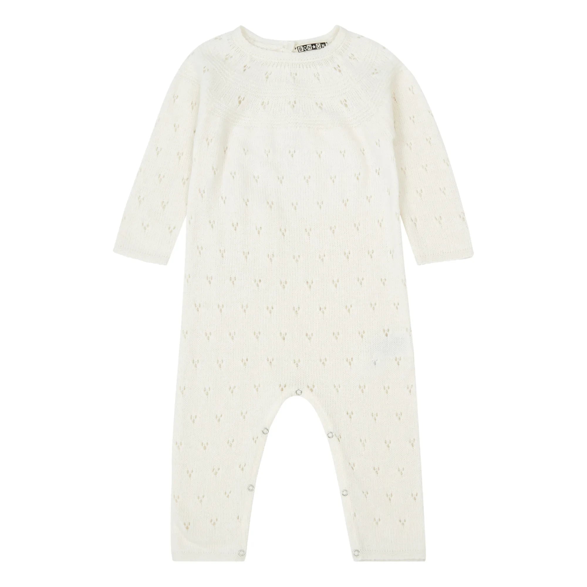 Bonton - Mameluco de lana merina calada | Crudo
