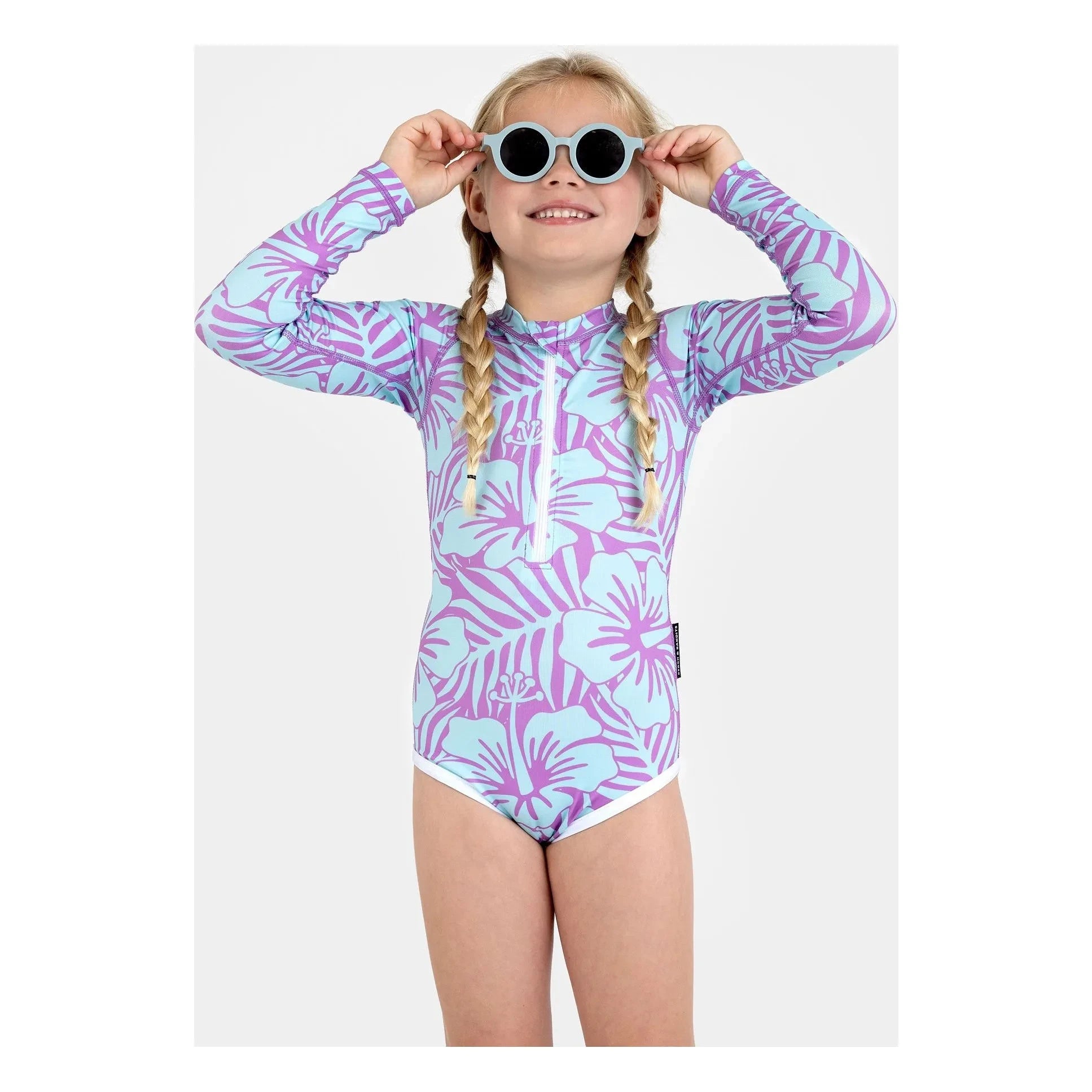 Beach & Bandits - Traje de baño UV de hibisco con protección solar, de fibras recicladas | Morado