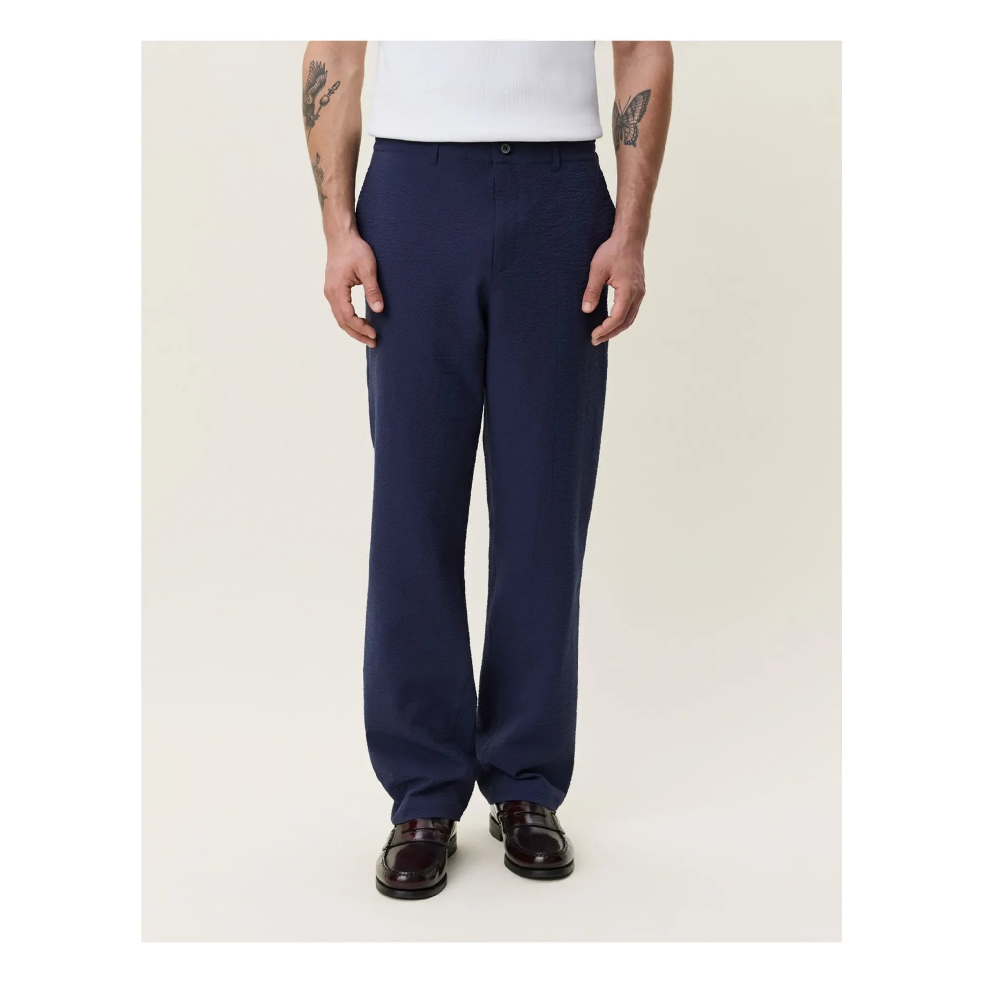 Les Deux - Pantalones Seersucker | Azul oscuro