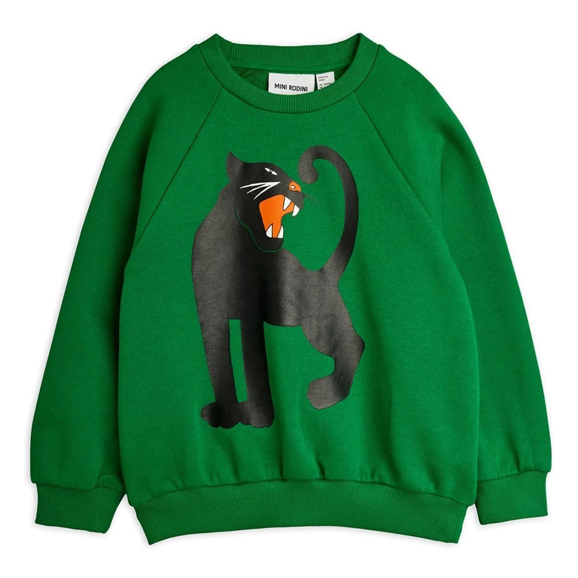 Mini Rodini - Sudadera de algodón orgánico con estampado de pantera | Verde