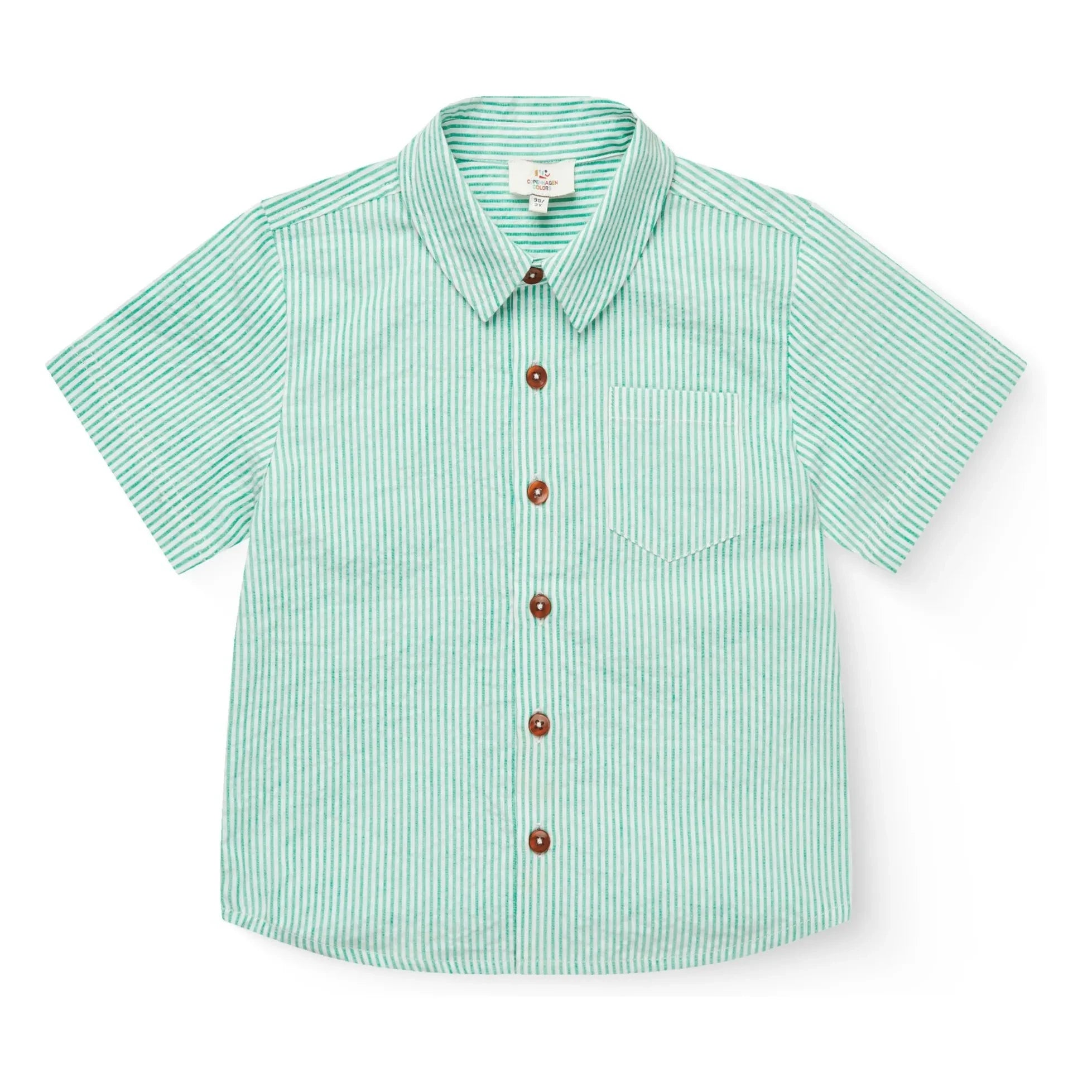 Copenhagen Colors - Camisa de manga corta a rayas de algodón orgánico seersucker | Turquesa