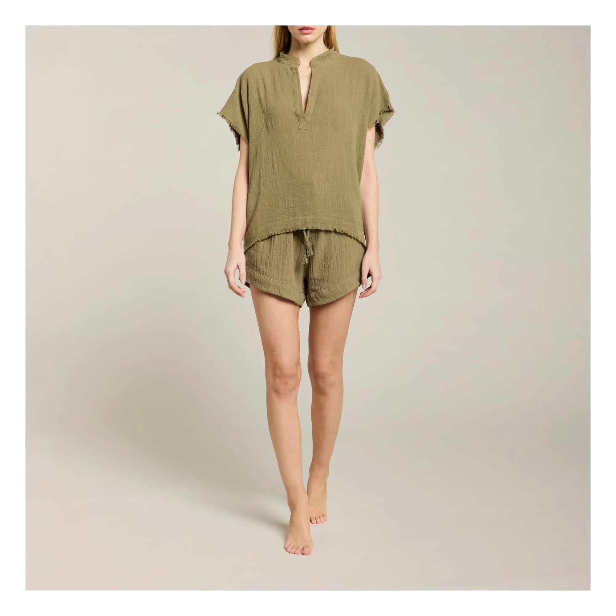 Maison Saint Julien - Calvi Pantalón Corto de Gasa de Algodón | Caqui