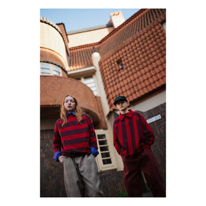 Repose AMS - Sudadera polo de algodón orgánico a rayas | Rojo