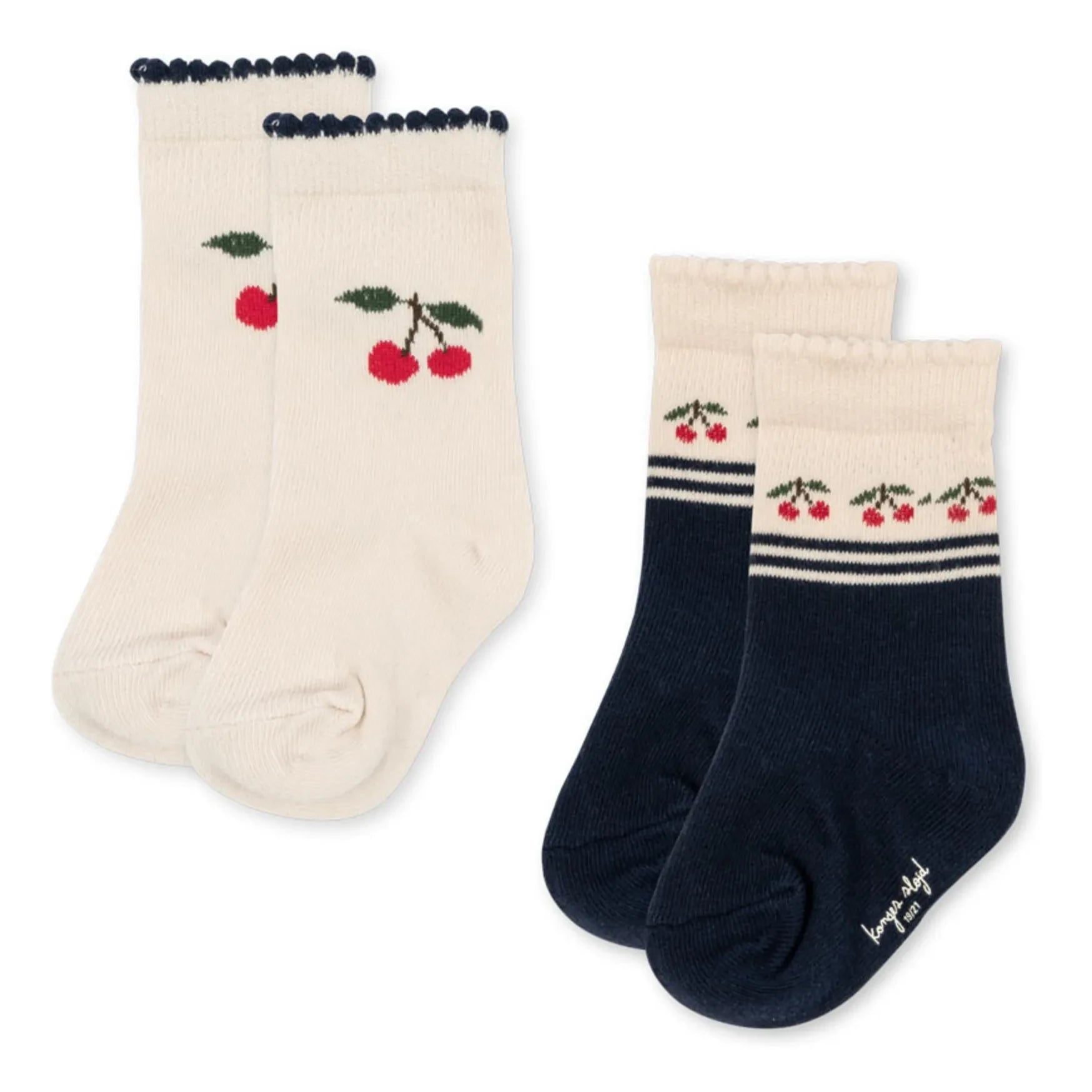 Konges Sløjd - Set de 2 pares de calcetines jacquard con cerezas | Ecru