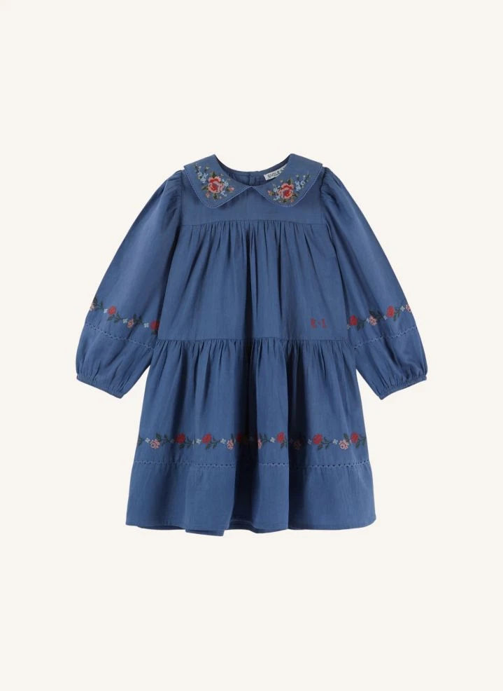 Emile et Ida - Vestido con bordado de punto de cruz | Azul