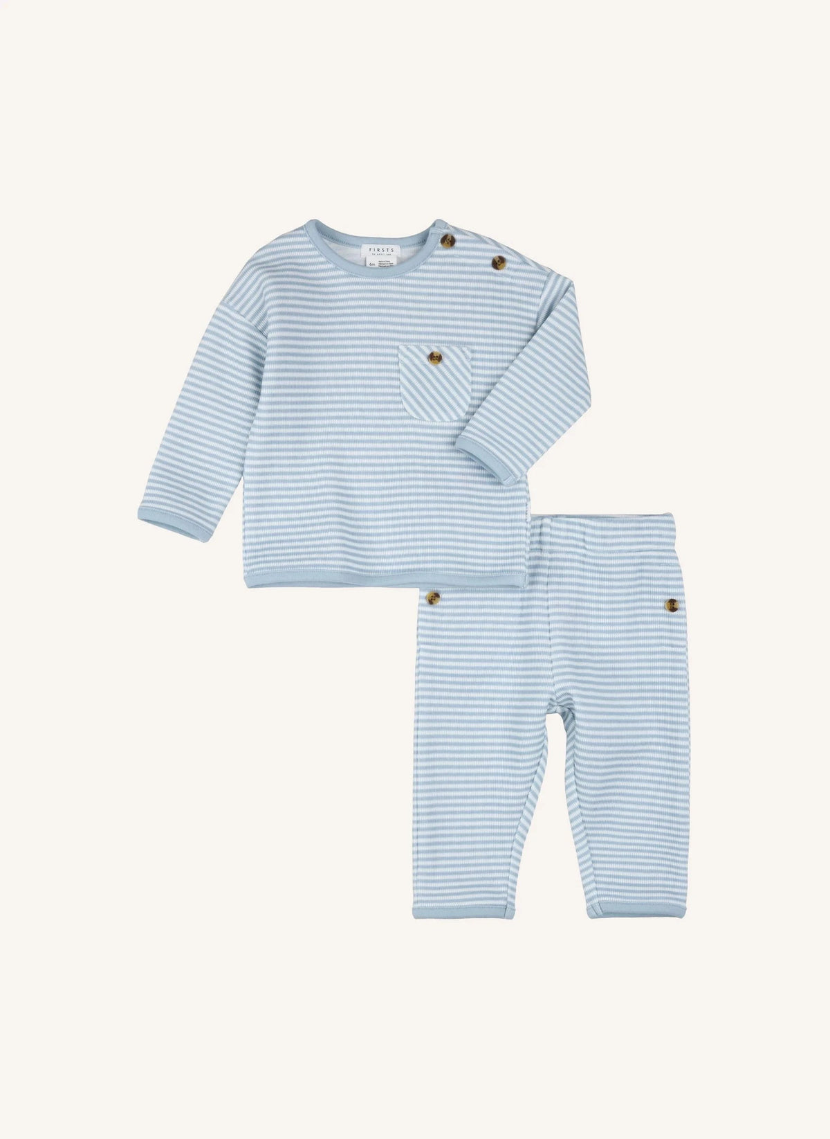 Petit Lem - Conjunto de parte superior y pantalón a rayas de algodón orgánico | Azul