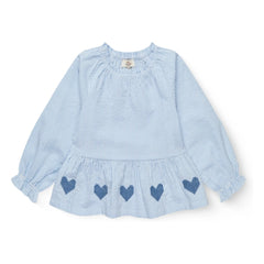 Copenhagen Colors - Blusa de algodón orgánico seersucker a rayas y bordada | Azul claro