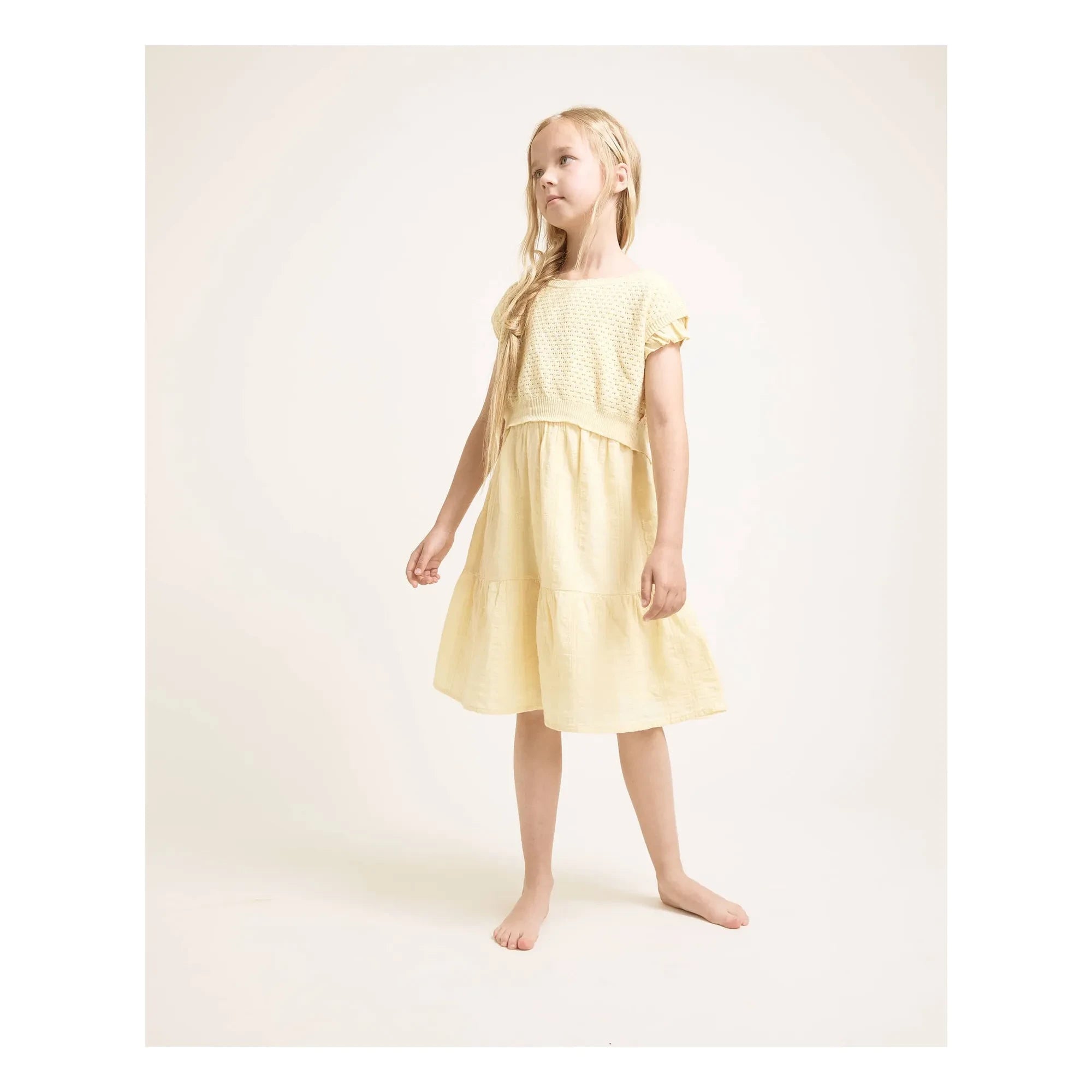 Búho - Vestido sin espalda de vual de algodón Lurex | Amarillo