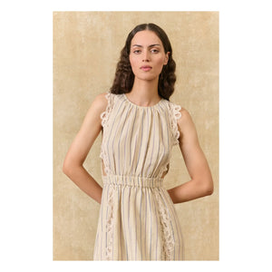 Louise Misha - Vestido de lino y algodón a rayas Ariane | Crema