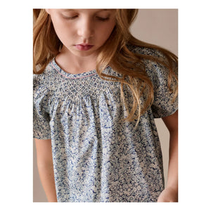 Bonpoint - Blusa Nella Fleurie de algodón orgánico con fruncido | Azul Prusia