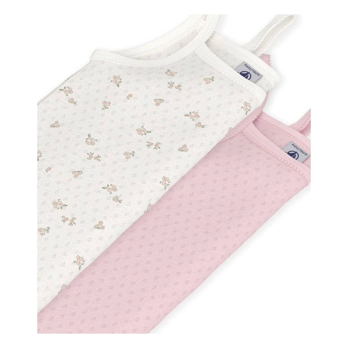 Petit Bateau - Tops de tirantes de algodón orgánico perforado con flores, pack de 2 | Rosa