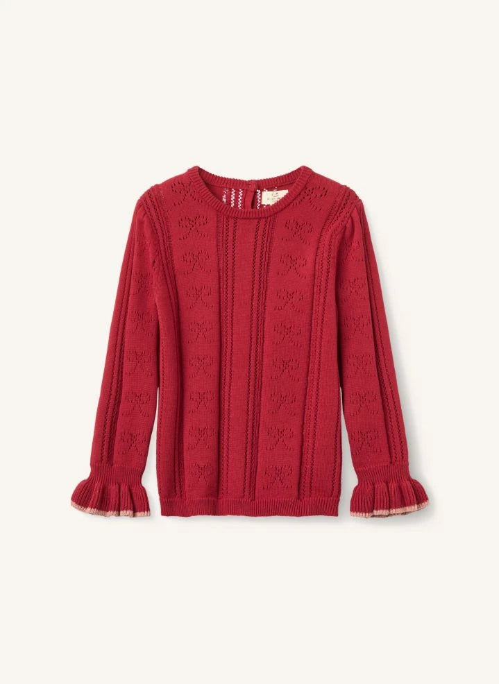 Copenhagen Colors - Jersey calado de algodón orgánico con lazo | Rojo